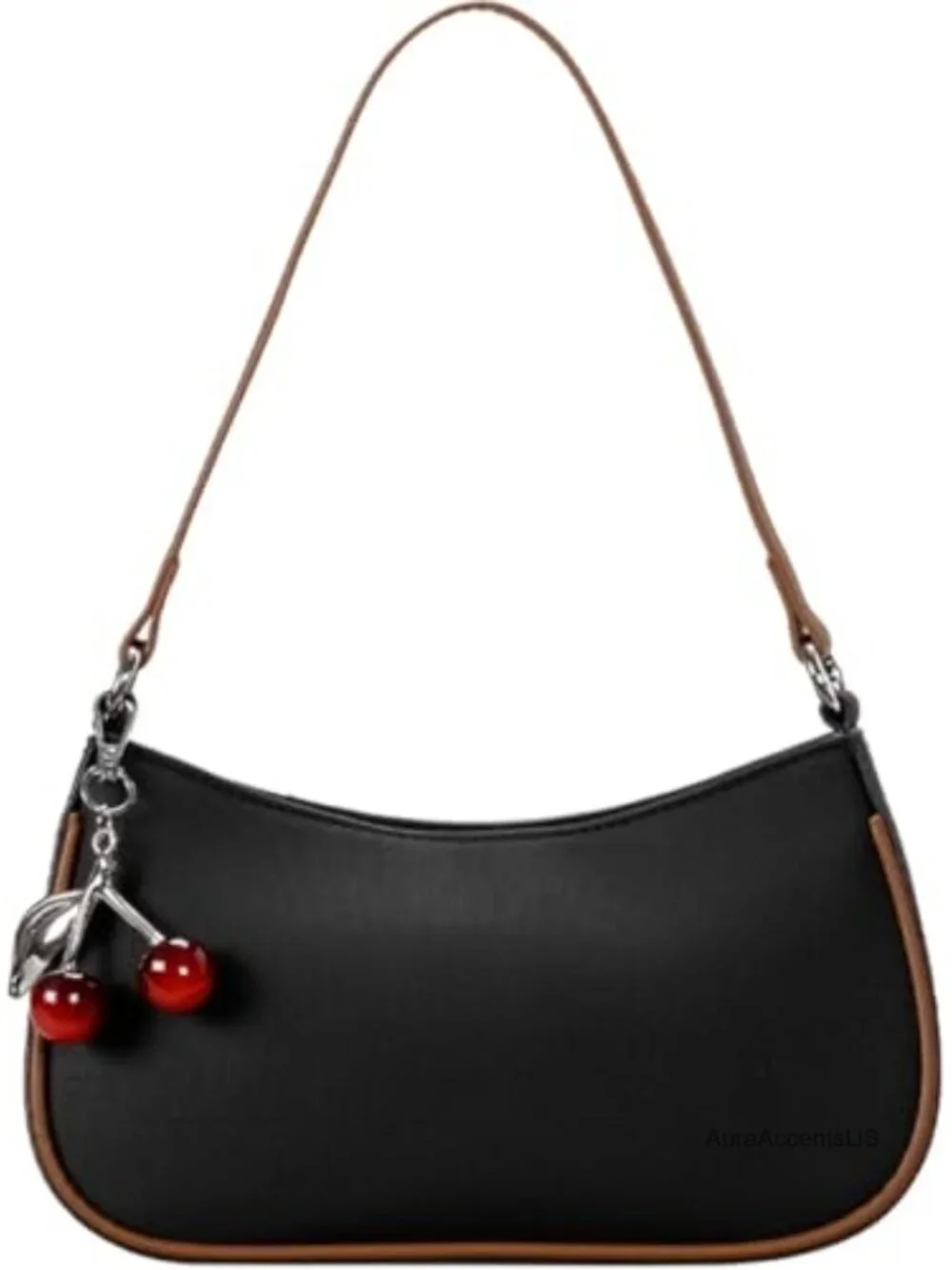 Vegan Canvas Crescent Hobo Shoulder Crossbody Bag with Cherry Charm